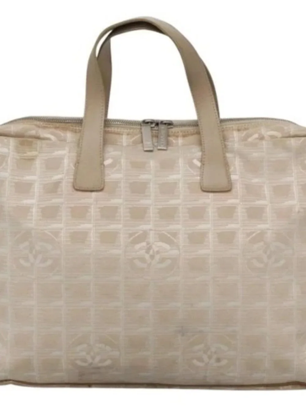 CHANEL New Travel line Hand Bag Nylon Beige CC Auth ti2897